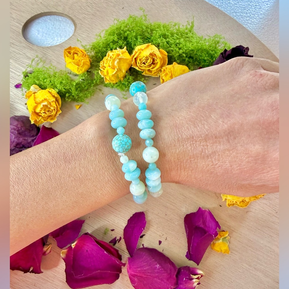 Aquamarine - Amazonite - Serpentine - Howlite bracelet (one)